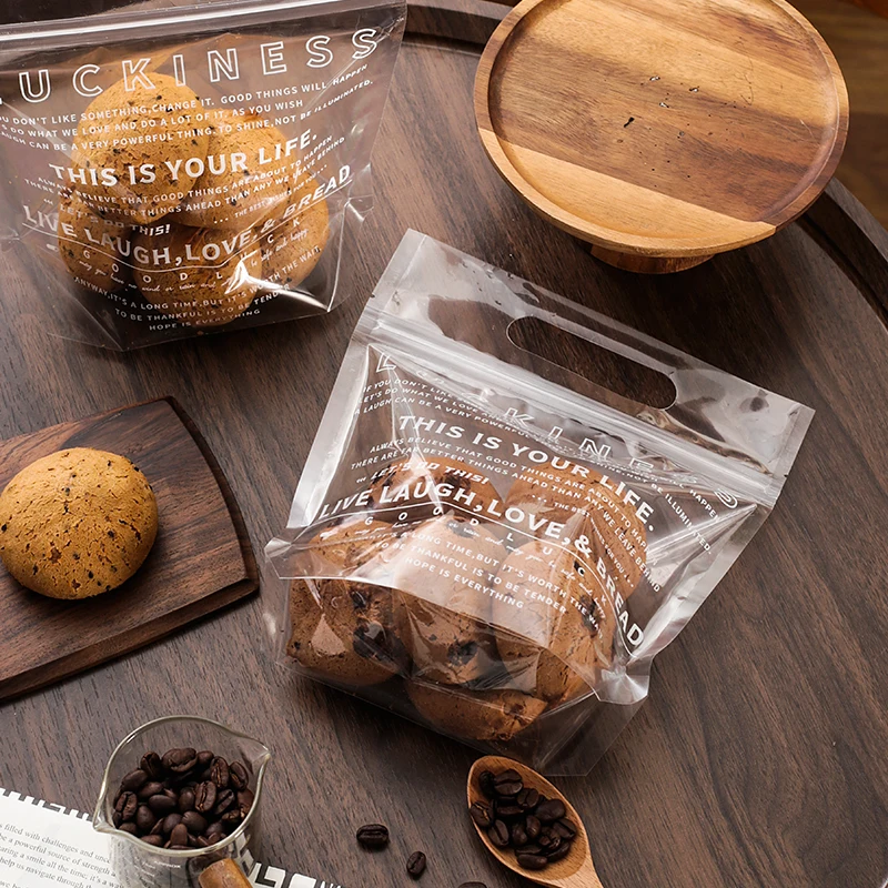 Transparent zipper baking food grade dessert toast bread packaging bag candy biscuit snack food handbag moisture-proof packaging