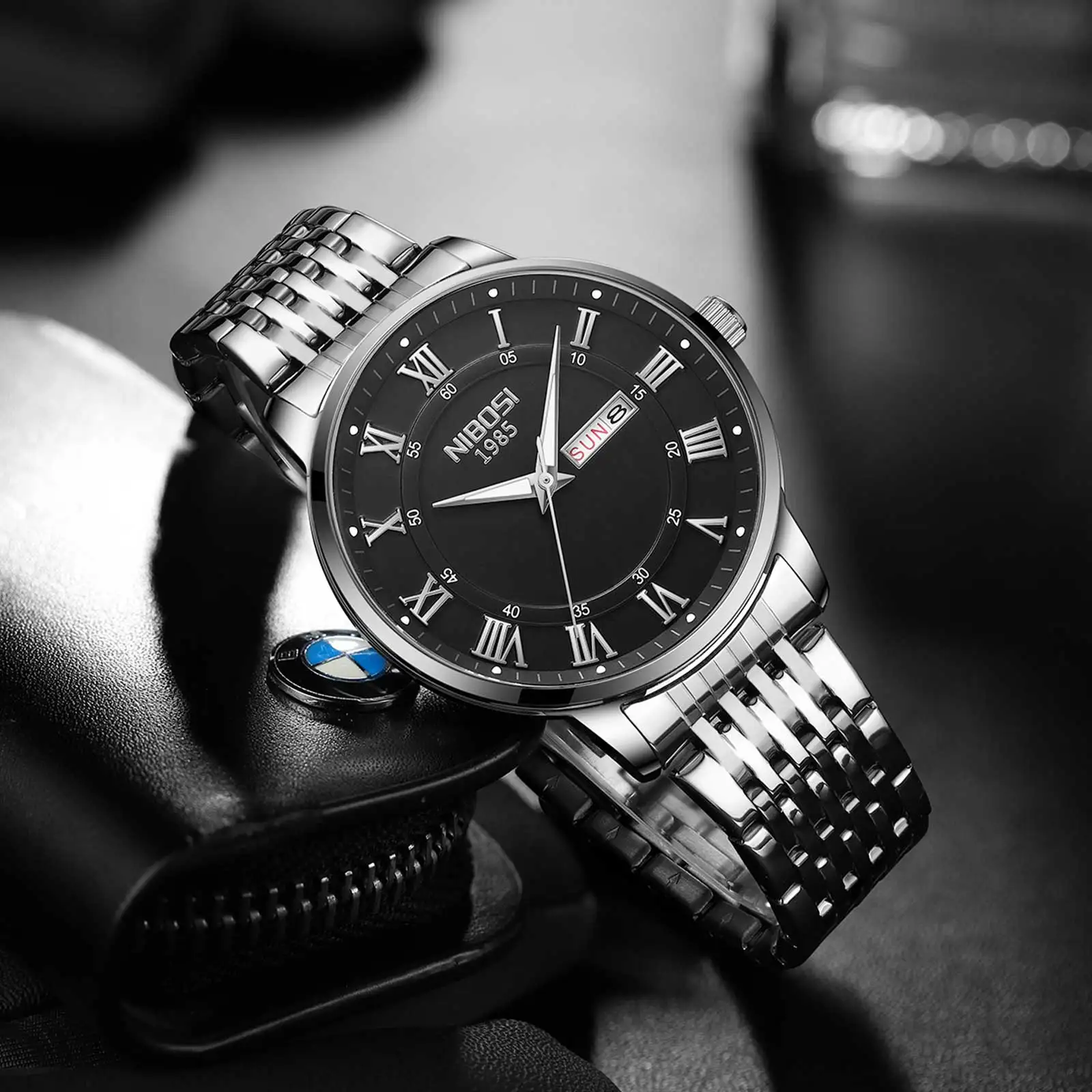 NIBOSI Orologio Cronografo Uomo Donna - Quadrante Nero Numeri Arabi - Cinturino Acciaio Inox Nero - Sportivo Elegante Impermeabile