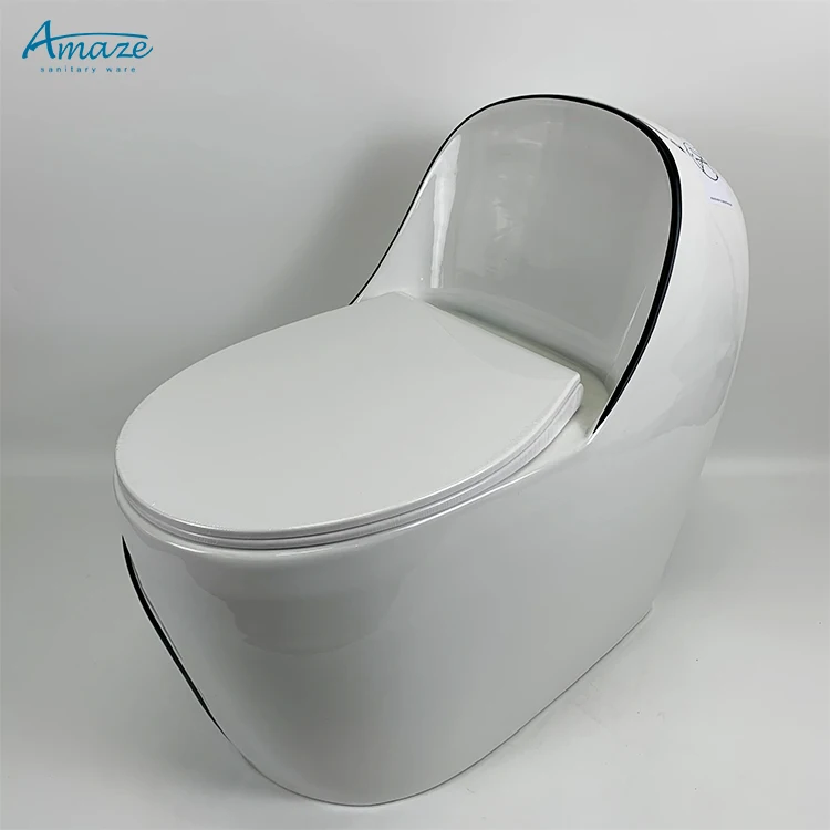 Egg shape ceramic sanitary ware luxury bathroom wc color black line one piece toilet bowl water closet details