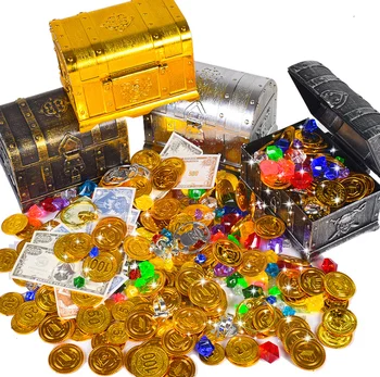 Pafu halloween party favors kids pirate treasure chest toy box kids storage treasure chest with coins & gems & rings