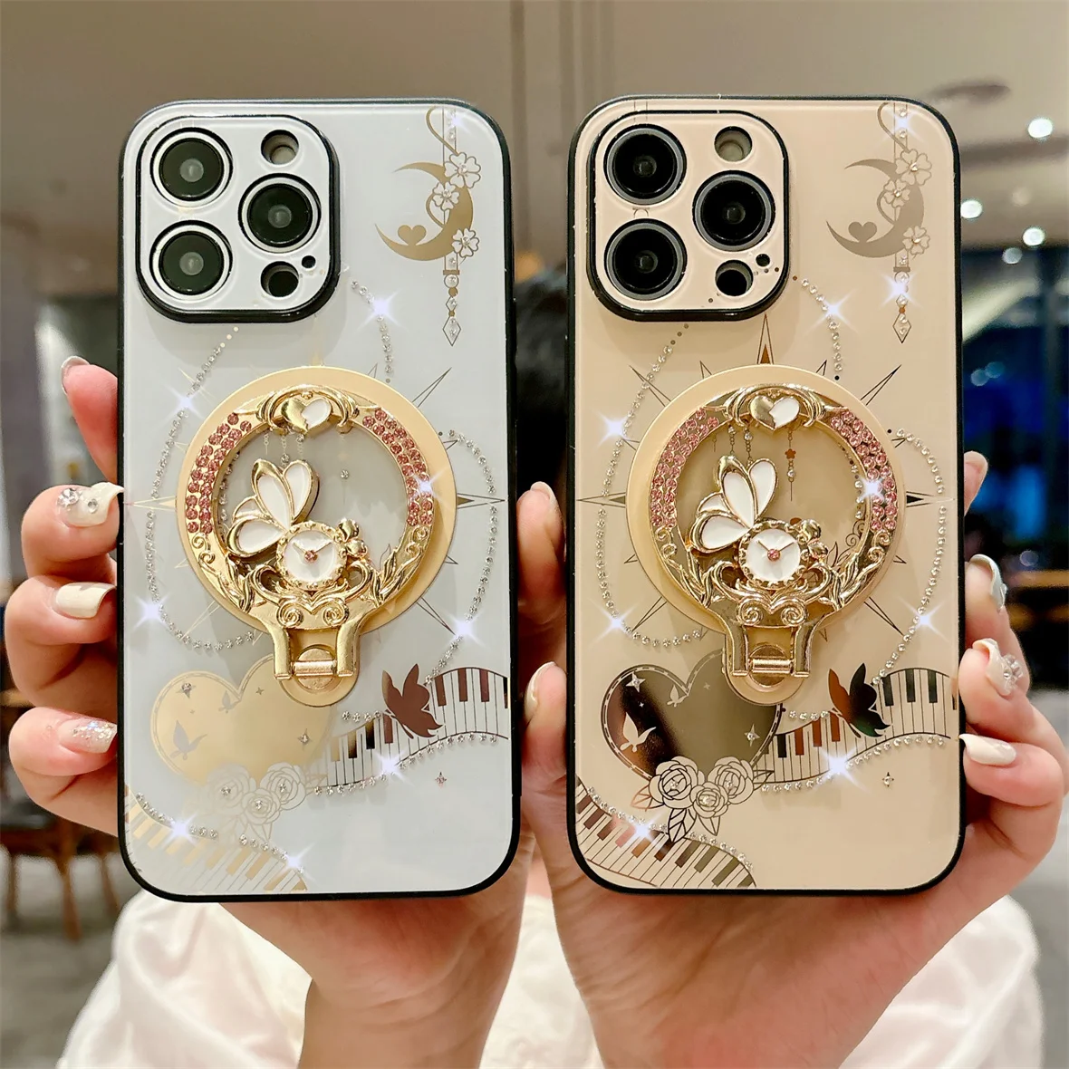 2024 New Luxury Phone Cover,For Iphone 16 15 14 13 Pro Max Rhinestones Case & Magnetic Ring Holder Stand Cases_voghion.com