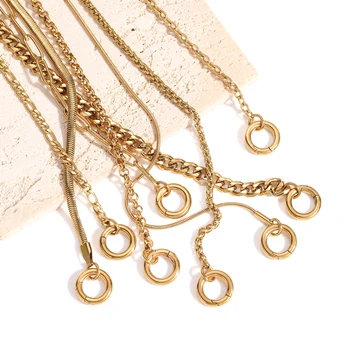 Trendy Design Stainless Steel PVD 18K Gold Plated Round Push Clasp Snake Paperclip Chain Charm Necklace for Women