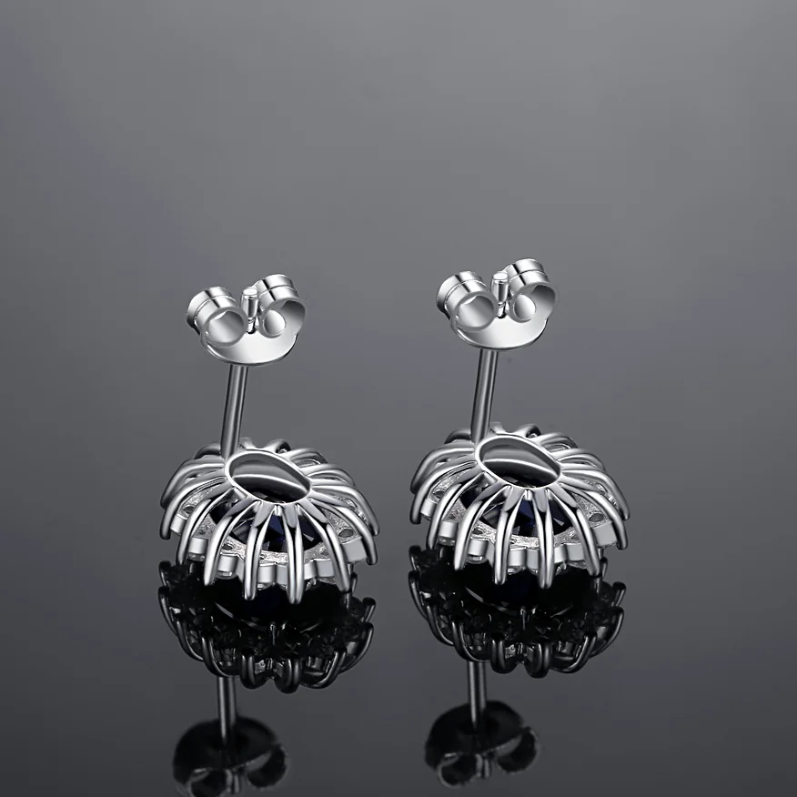 new 2021 fashion trendy custom zircon sapphire gemstone flower 925 silver jewelry luxury stud earrin(图7)