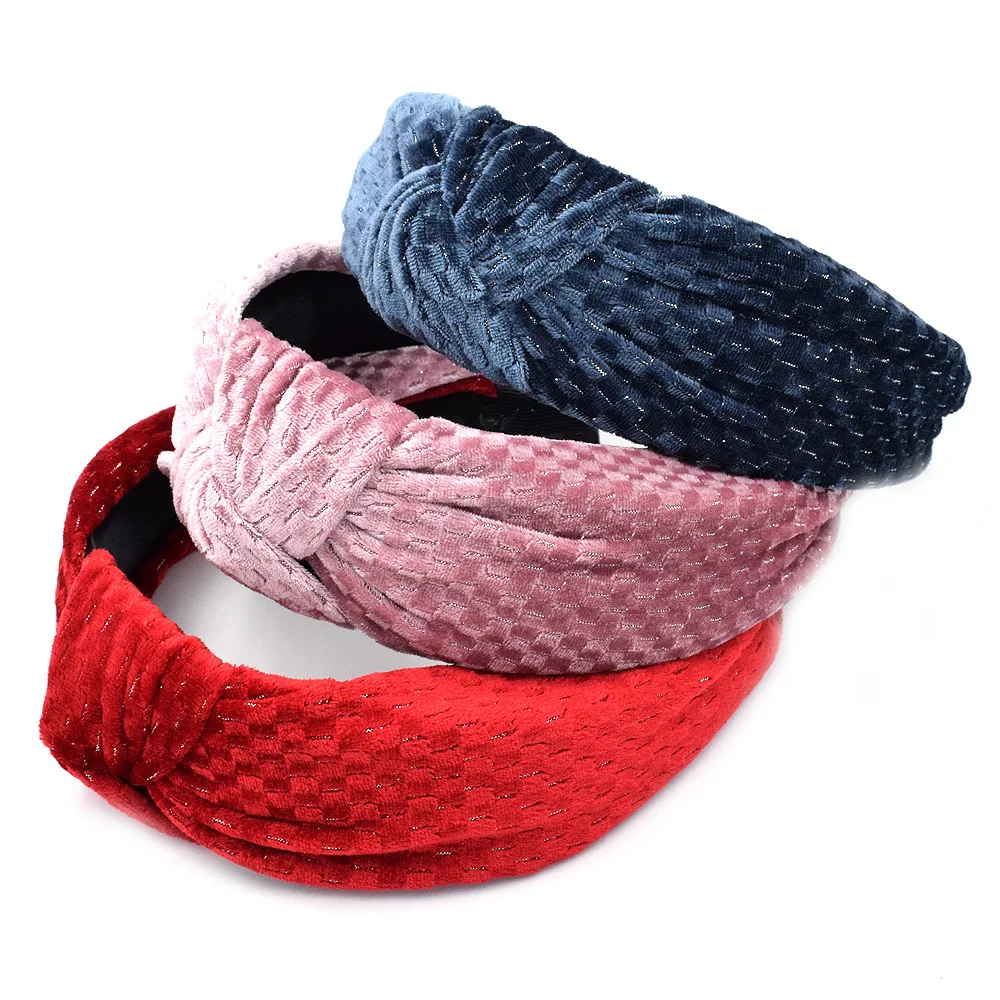 2020 pineapple plaid hair band cross knot headband golden velvet