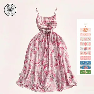 New Arrival Summer Dress Seaside Holiday Bustier Floral Halter A-Line Sleeveless Backless Empire Waist Casual Digital Washable