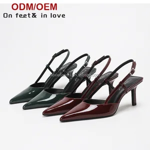 1208-1Custom Women Shoes High Quality Summer Simple Fashion Style Pointed Toe Buckle Strap Slingbacks Shoes for Lady