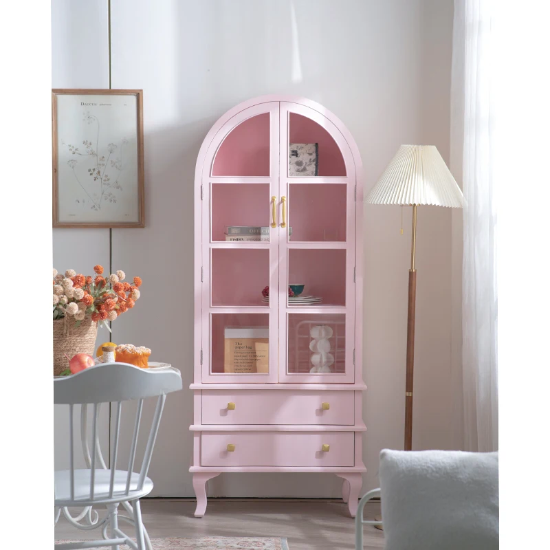 Vintage Pink Solid Wood Sideboard Cabinet