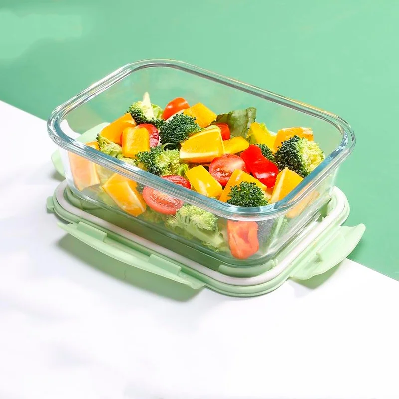 Rectangular High Borosilicate Glass Bento Lunch Box Set Microwave Safe Food Storage Container Crisper With PP Cover