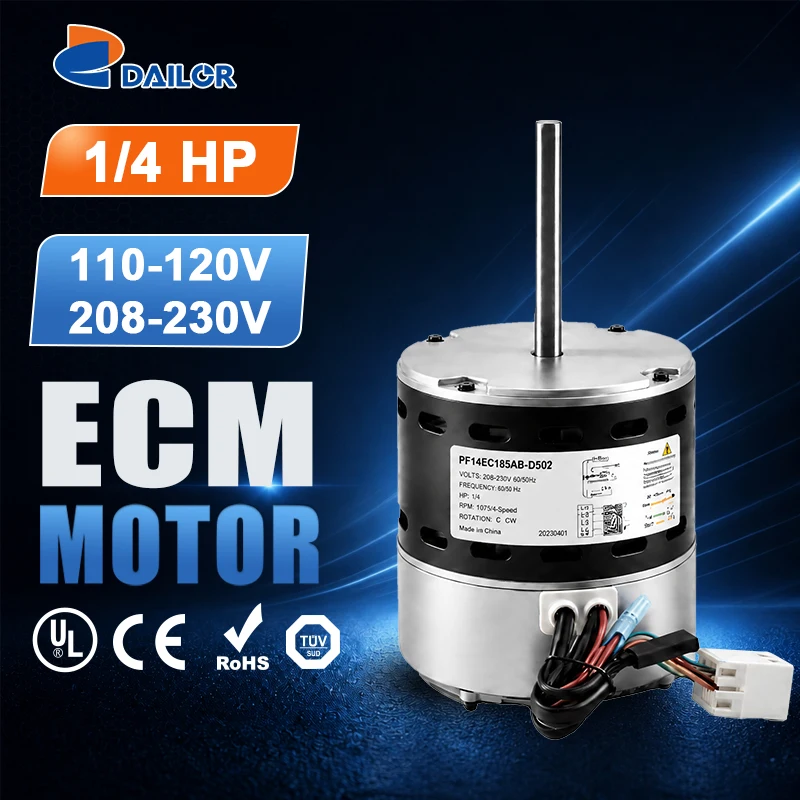 1/4HP 110-120V 208-230V 1075RPM Dual Voltage Replace 10856 10857 5522ET 48 Frame Air Handling Unit Fan Coil ECM Motor
