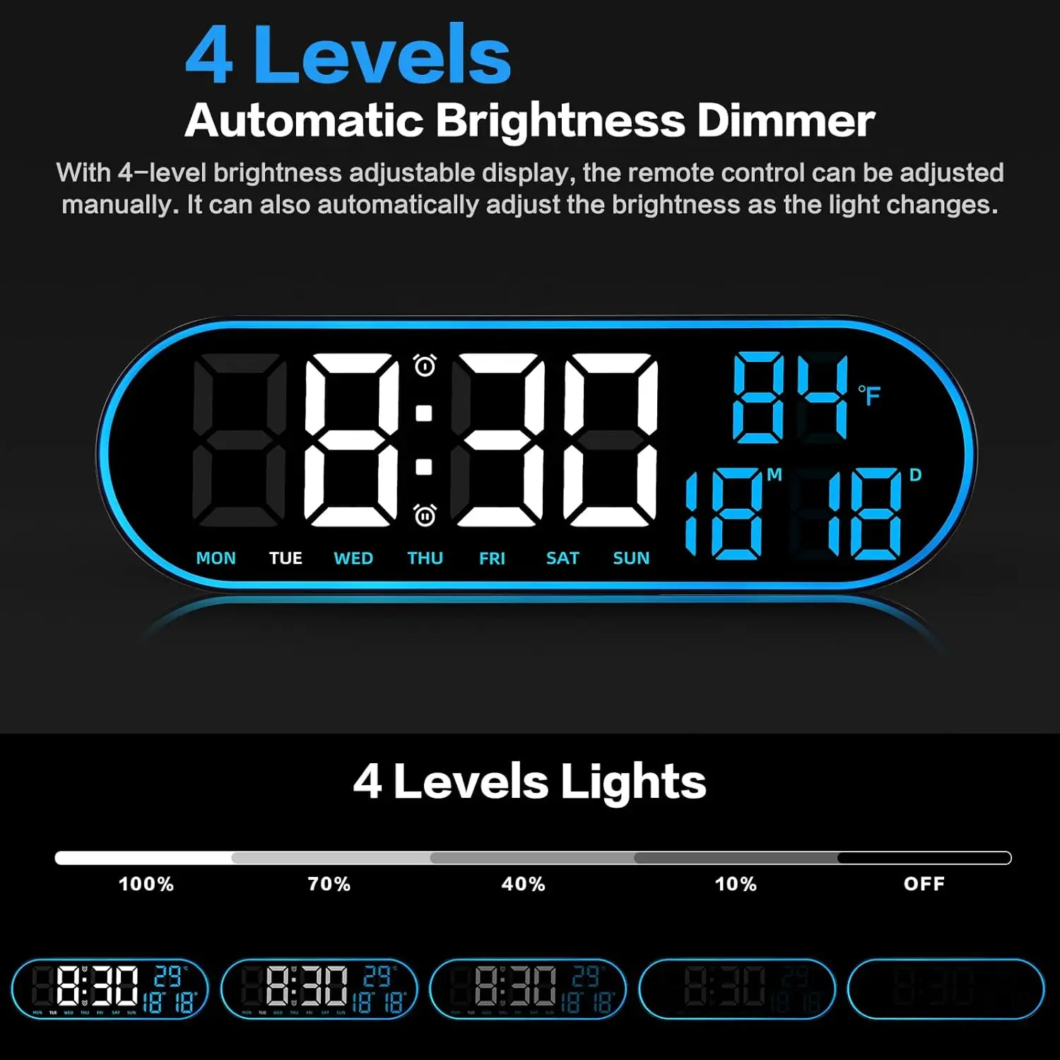 Modern Design LED Remote Control Digital Wall Countdown Alarm Clock With Adjustable Brightness