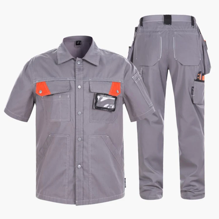 Warehouse Staff Hi Visibility Breathable Workwear Sets Summer Embroidery Name Card Cotton Twill Factory Workers Short Sleeve