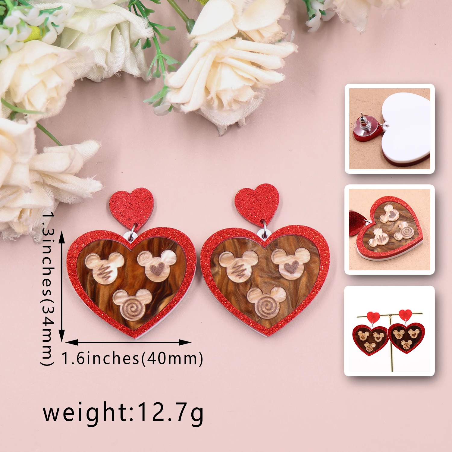 ERS843ER1819 Top fashion CN Drop Chocolates Mouse Head Heart Valentine's Day Acrylic earrings Jewelry for women manufacture