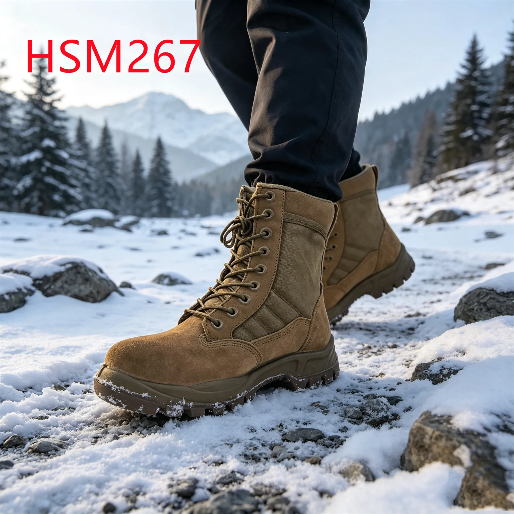 HY,Winter Operations High-Elasticity Outsole Hua Singh Combat Boots Anti-rip Natural Suede Leather 6''Warm Tactical Boots HSM267
