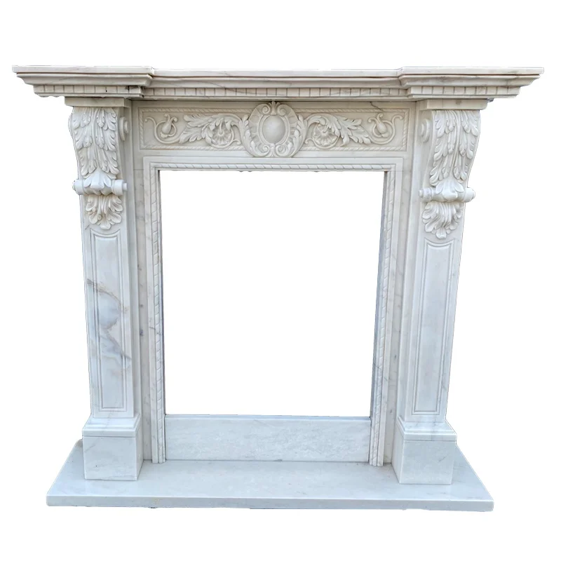 Custom Interior Small White Marble Fireplace Mantel