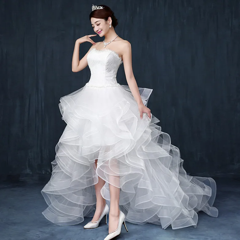 Cheap   2025 Spring New Front Short Back Long Small Tail Bridal  Puff Skirt Wedding Dress