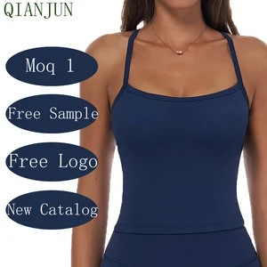 Custom Logo Women's Sleeveless Sports Bra Cross Back Corset Strap Stretching Yoga Fitness Bras Cropped Tank Tops