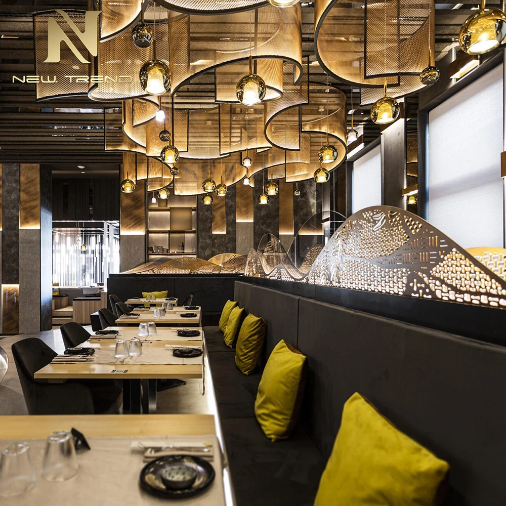 CPL-471 Çağdaş Eğri Metal Örgü Asma Lamba – Üst düzey restoranlar için büyük boyutlu özel mimari LED sanat kurulumu