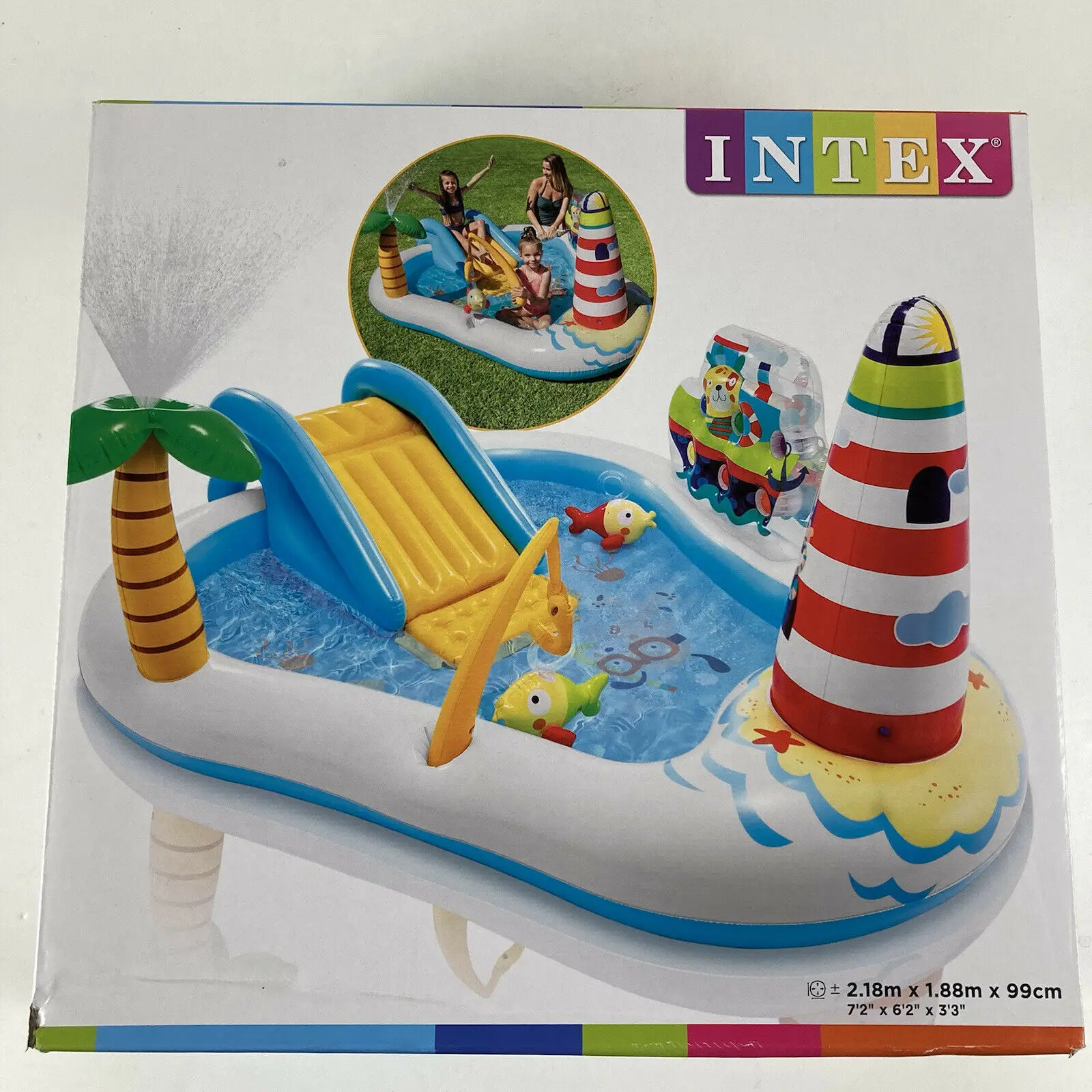Intex 57162 Water Pool Inflatable Water Park Baby Swimming Pool Fishing Fun  Play Center Slides Children's Outdoor Toys