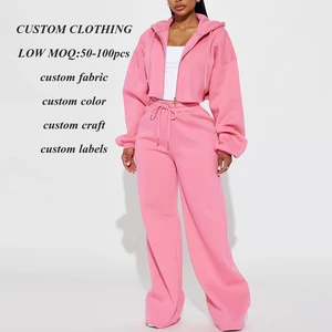 One Stop Custom Oversized Fit Two Piece Hoodie Sweatpants Sets Women Solid Color Sports Tracksuits Sets Jogger Sets Sweatsuits
