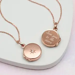 Jewelry Wholesale Fashion 925 Sterling Silver Personalised Star Shaped Memory 18ct Rose Gold Plated Star Set Locket Necklace