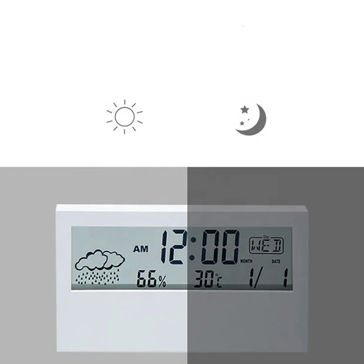 Transparent LCD Table Clock Weather Station Display Alarm Clock Promotional Household Temperature Indicator with Humidity