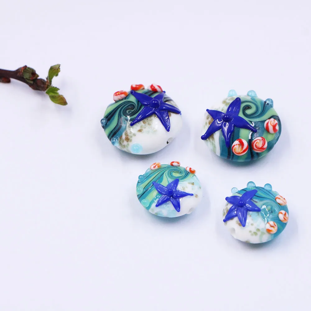 16mm 20mm Colorful Jewelry Making  Handmade Murano Lampwork Sea Starfish Round  Glass Bead