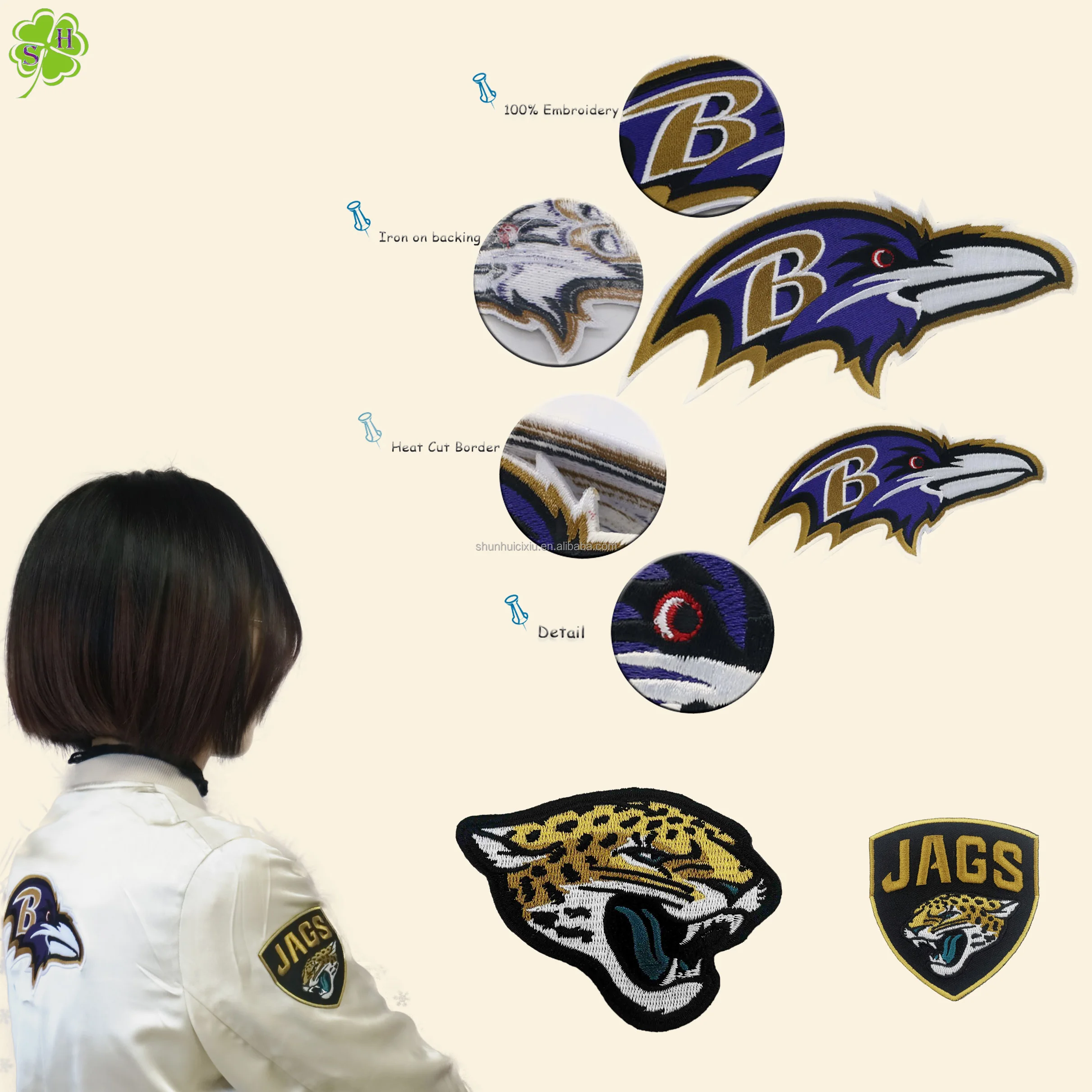 (Large Size) Siam Accs Rugby Fans Philadelphia Patch Embroidery (White) for American Football Fan Favorite Team Iron on Sew on Embroidered Patch