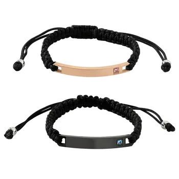 AA284 Handmade Woven Bracelet Love Black Couple Stainless Steel Bracelet AdjustableHand Crystal Curved String Rope Bracelet