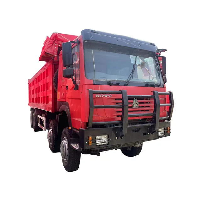 Hot sale used howo export  red dump trucks 371hp 420hp urban construction waste truck 6x4 8x4 automatic awning garbage carrier