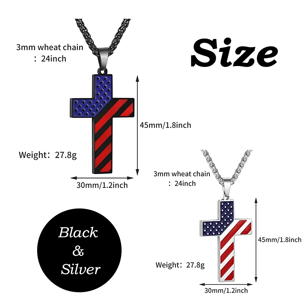 Personalized American Flag Patriotic Cross Necklace Christian Religious Bible Verse Pendant Jewelry for Men Women Memorial Gift