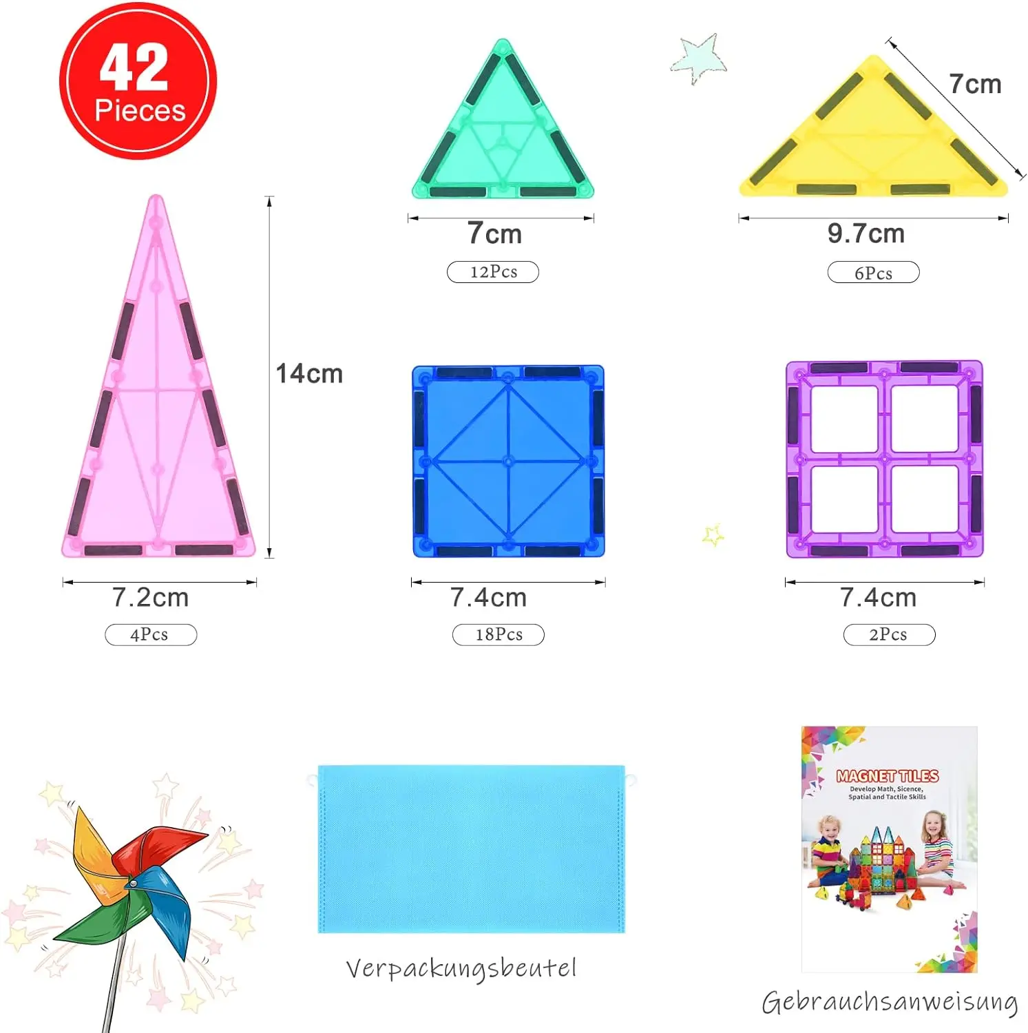 AOMIKS Blocs Magnétiques 173 Pièces – Tuiles De Construction Macaron 3D, Jouet Éducatif STEM Avec Roues, Sac De Rangement – Cadeau Fille Garçon