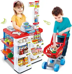 EPT Simulation Luxury Pretend Play 24Pcs Kid Role Playing Toys Supermarket Cash Register Toy with Shopping Cart