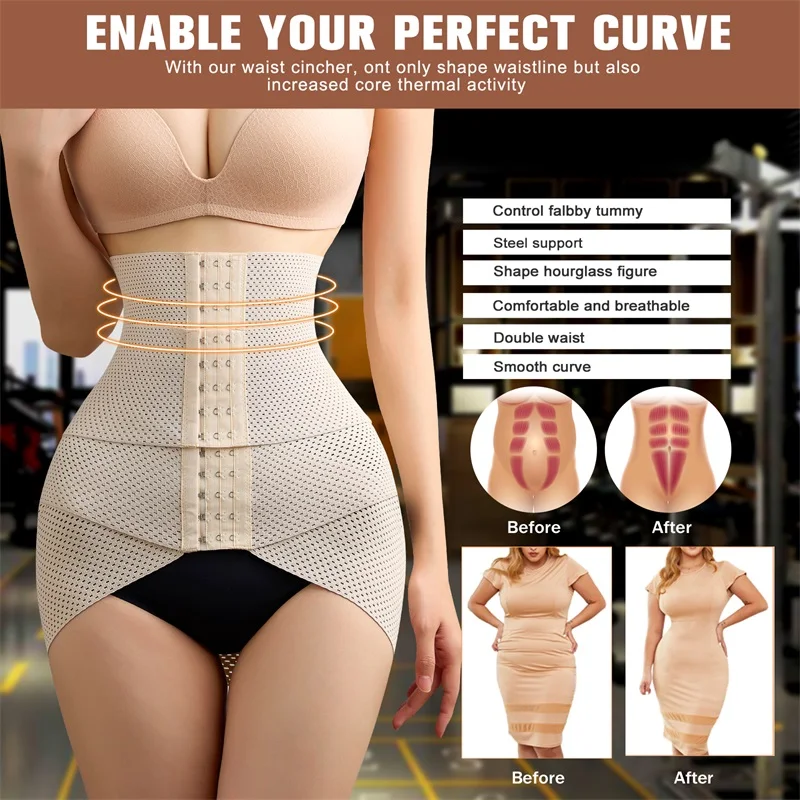 Wholesale Waist Trainer Shaper Women Full Body Plus Size Double Belt Trimmer Wrap Girdle Corset Tummy Control Shaperwear details