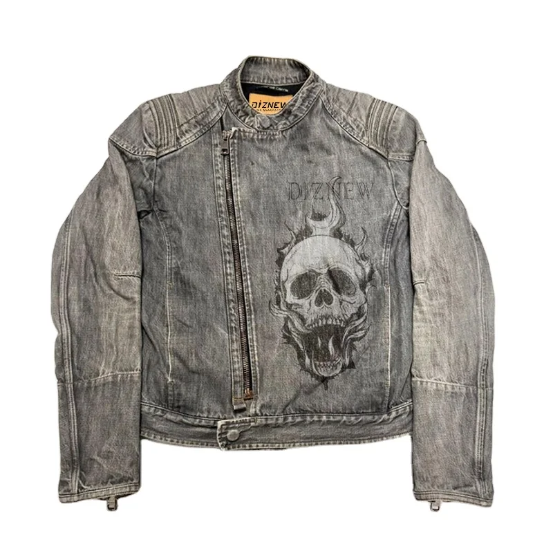 SKULL JEANS ライダースジャケット　38 DIZNEW OEM Custom Brand Designer Soft-shell Denim Jeans