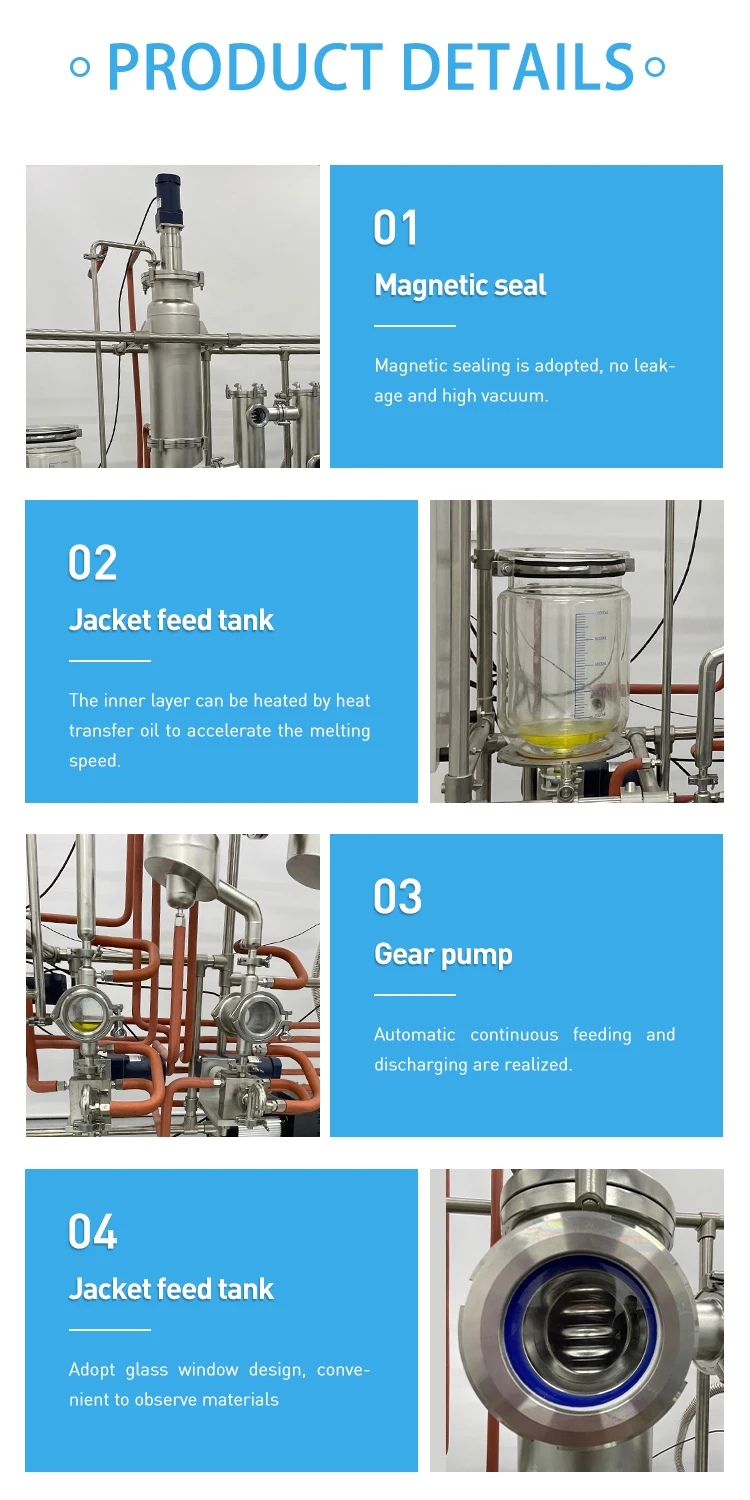 2 stage 0.5m2 continuous processing oil distillation equipment molecular distillation