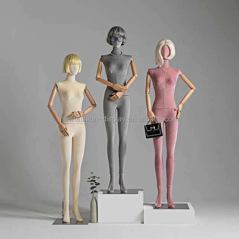 Premium Full Body Mannequin - Flexible Joints with Wooden Arms & Velvet Finish