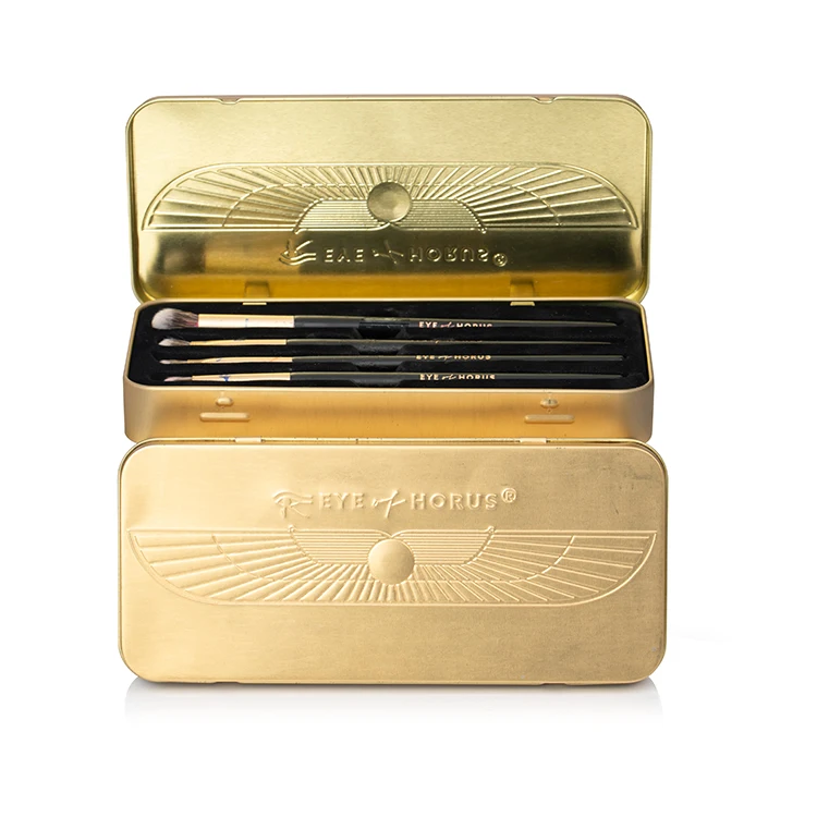 NICE-CAN Factory Custom Rectangle Hinged Tin Box Metal Pencil Case Gold Copper Cosmetic Brush Makeup Tin Box