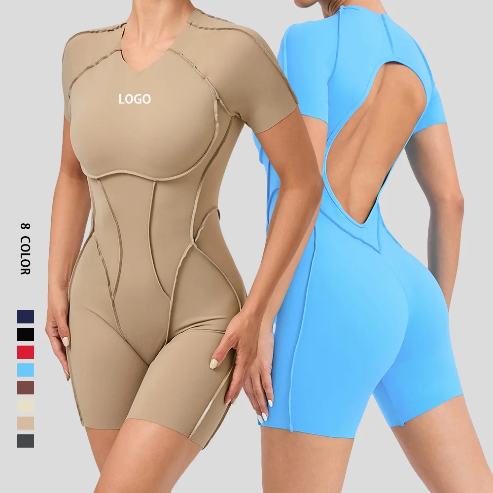 Women Activewear Backless Workout Jumpsuit Shorts Athletic Wear Bodysuits Yoga Set