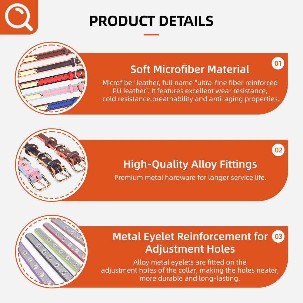 Wholesale Soft Leather Dog Collar PU Leather Adjustable Dog Cat Collar - product detail 4