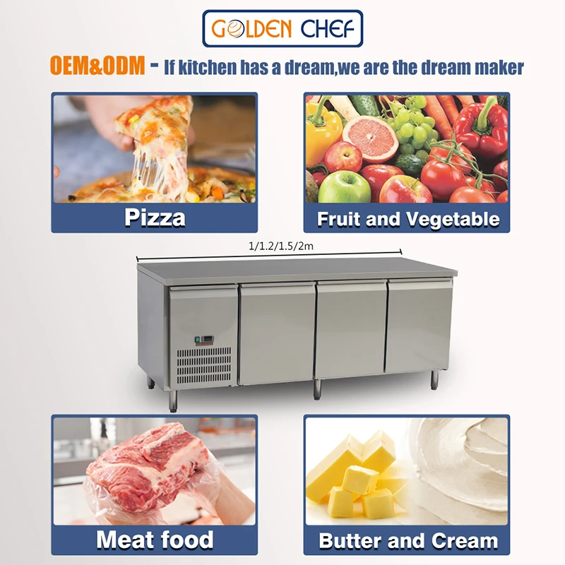 2 3 4 Doors Refrigerated Display Counters for GN1/1 Worktable Chiller Freezer Stainless Steel Other Refrigerator Bench Equipment