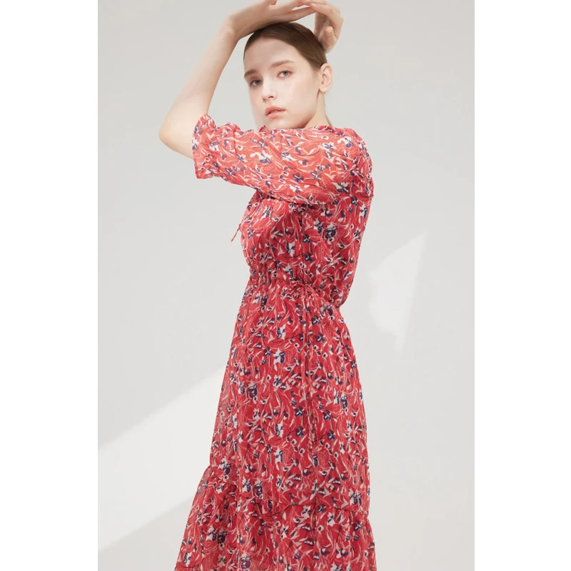 Designed In Korea IntheK NNF Summer Flower Chiffon Dress 2 Styles Casual Beach Vacation Lightweight Women Midi Floral Dress