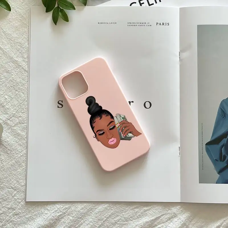 Print Fashion Melanin  Black Girl Pink Soft Rubber Sublimation Phone Case For iPhone 13 12 11 Pro Max manufacture