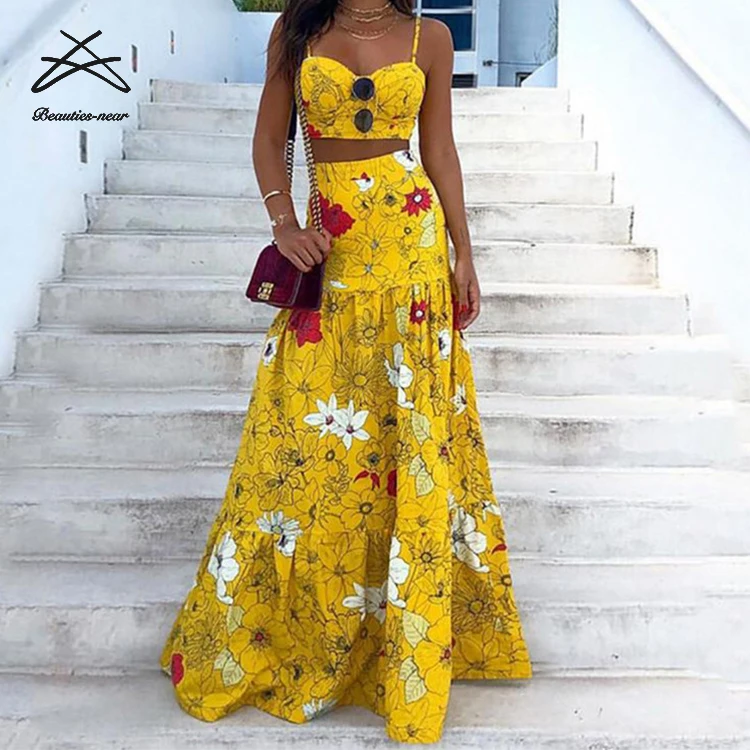 MELDVDIB Women's Summer Maxi Dress Casual Floral Print Beach Dresses 2  Piece Strapless Top+ Split Ruffle Skirt Set 2022 Yellow : :  Clothing, Shoes & Accessories