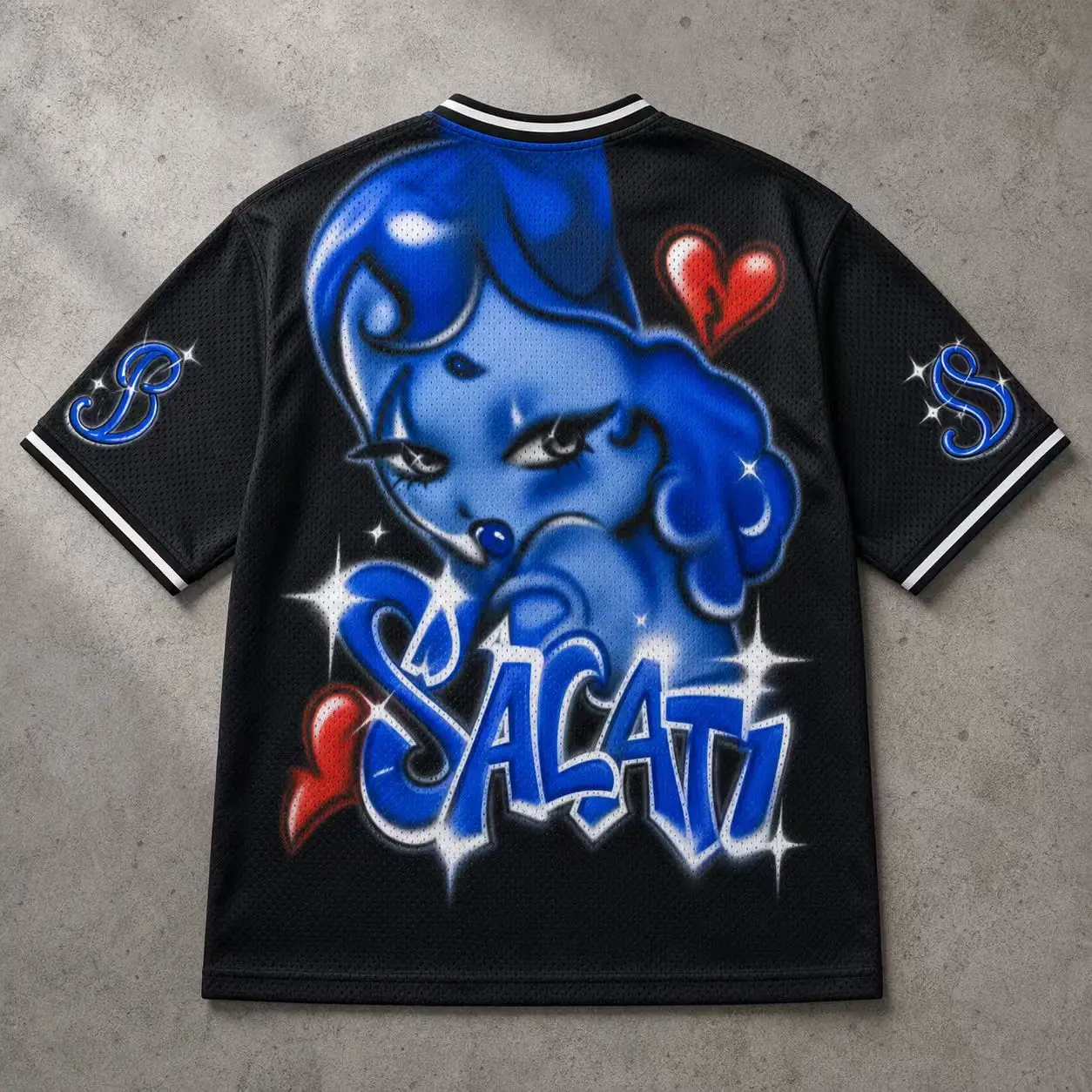 Wholesale Mens Sports Shirt Breathable Mesh Cartoon Heart Print Oversized V Neck Y2K Fashion Streetwear Men Sports Jersey gallery 3