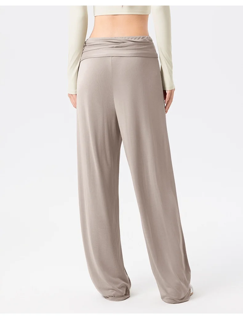 Women Wide Leg Yoga Pants Breathable Viscose Modal Draped Loose Fit Detachable Waistband Casual Lounge Trousers — detail