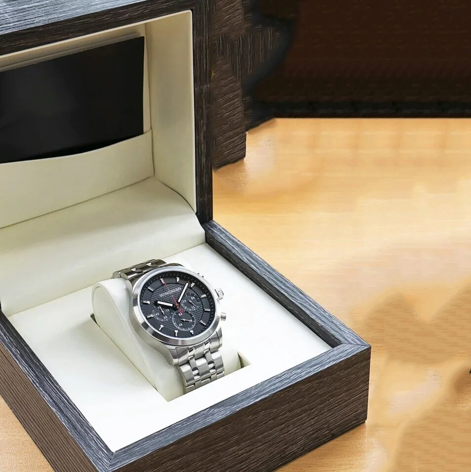 Miyota OS20 Chrono Movement  with RoHS and CE Big Black Dial Quartz Wrist Watch for Men with Stainless Steel Case