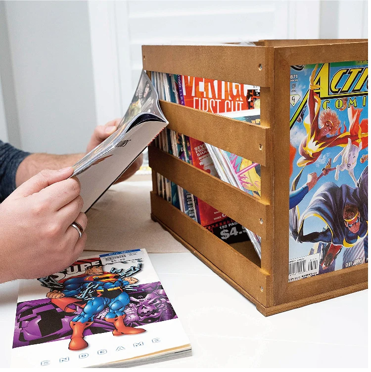 premium wooden comic book storage box