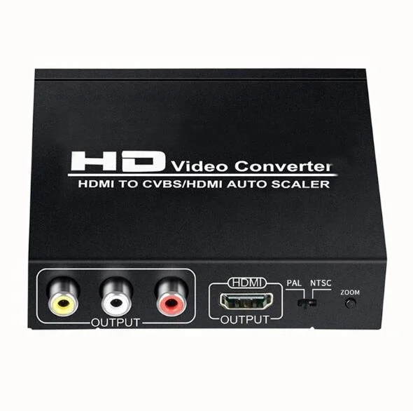 HDMI to CVBS RCA/AV + HDMI AUTO Scaler 1080P 60hz Video Converter for TV Set Top Box Pal/NTSC DC5V