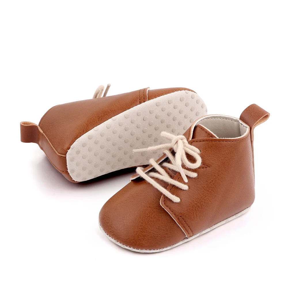 Spring and Autumn Baby Girls PU Leather British Style Front Lace-up Solid Color Infants Walking Shoes details