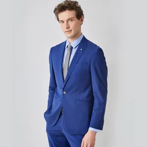 Men's High Quality Single Breasted Suit Jacket Two Pieces Slim Haute Couture Design Sapphire Blue